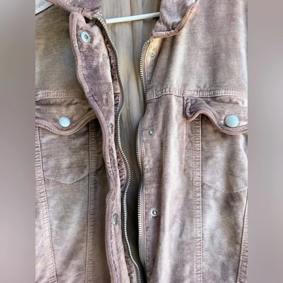 Free People Mauve Velvet Trucker Bomber Jacket Dusty Rose Oversized womens SZ XS - Picture 7 of 16